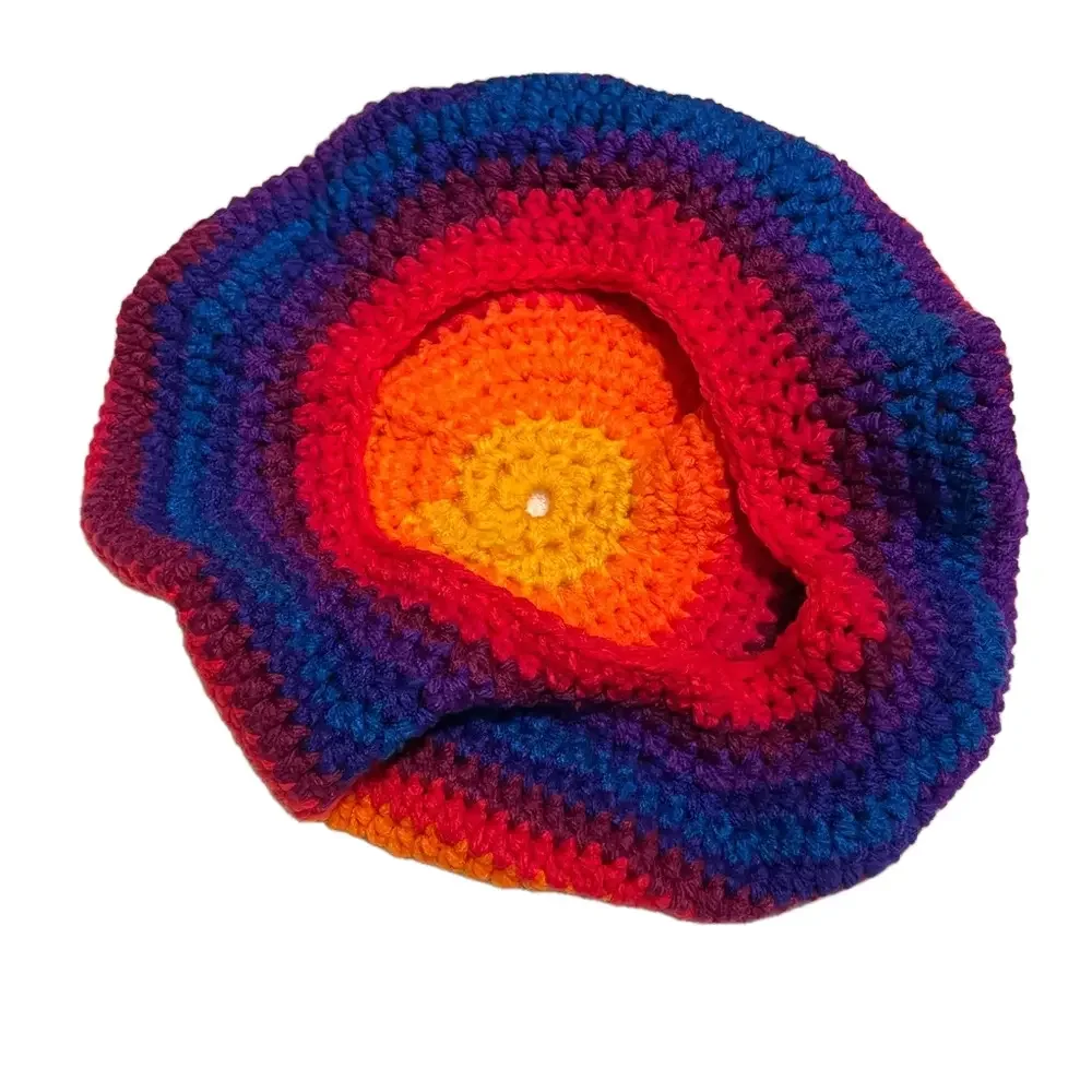 Hand crocheted Rainbow Beret